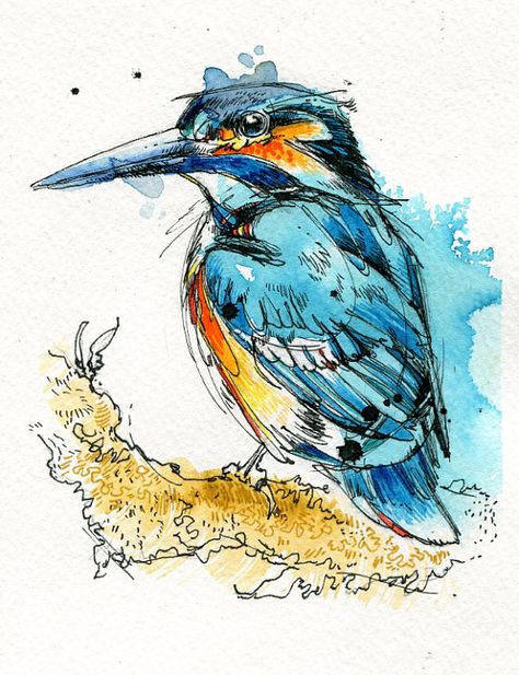 kingfisher Abby Diamond, Kingfisher Art, Wood Photo Prints, Tableau Art, Bird Drawings, Watercolor Bird, Kingfisher, Watercolor Animals, Birds Painting