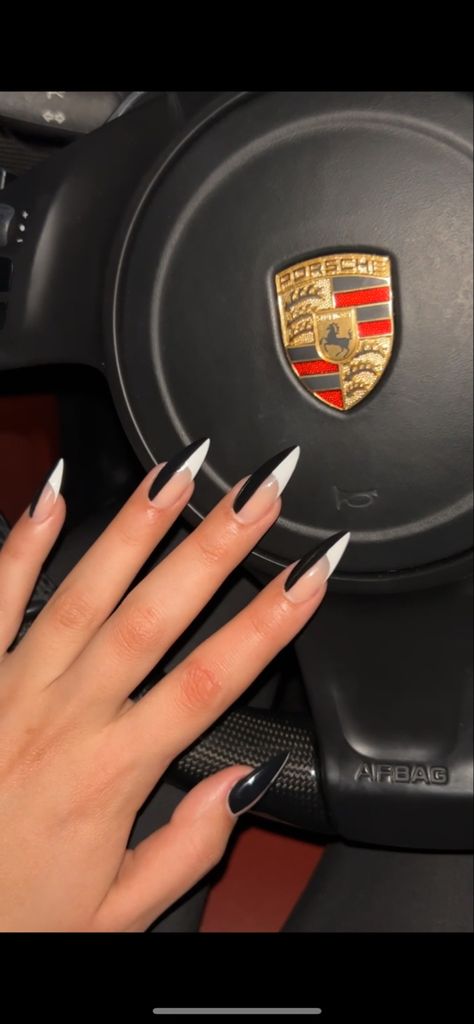 Porsche Nails, Ferrari Nails, Blackandwhite Aesthetic, Claw Nails, Stiletto Nails, Black & White, Nails Nailart, Black Nails, Long Nails