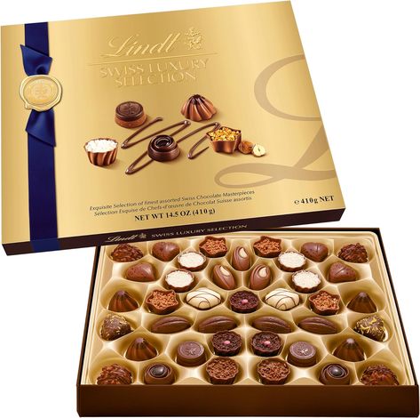 Lindt SWISS LUXURY SELECTION Assorted Chocolate Pralines Gift Box, 410 Grams Chocolate Box Packaging Design, Premium Chocolate Packaging, Chocolate Pralines, Chocolate Lindt, Praline Chocolate, Chocolate Pack, Gift Box Christmas, Oreo Balls, Swiss Chocolate