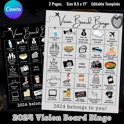 Bingo Vision Board, Vision Board Activity, Ipad 2024, Girl Vision Board, Goal Sheet, Goals Sheet, Board Party, Bingo Template, Vision Board Party