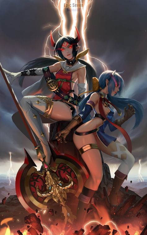 ArtStation - Epic Seven - God of War, HuyKho 192 Epic 7 Fanart, Epic Seven Fanart, Epic Seven Character, Epic Seven, City Of Heroes, Animation Art Sketches, Game Guide, Special Characters, Manga Girl