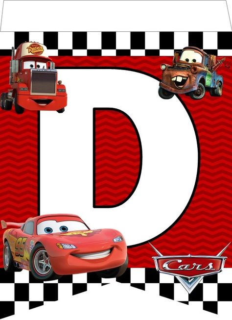 Cars Letters Printable, Happy Birthday Banner Printable Free, Mcqueen Birthday, Happy Birthday Banner Printable, Cars Birthday Party Decorations, Car Letter, Frozen Birthday Theme, The Letter D, Cars Disney