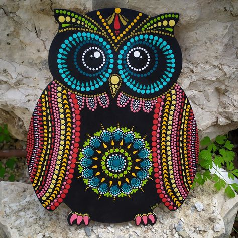 Owl Dot Art Painting, Owl Dot Art, Owl Dot Painting, Dot Painting Animals, Owl Mandala Art, Owl Crafts Preschool, Mosaic Art Diy, Mandala Rock Art, Mandala Canvas