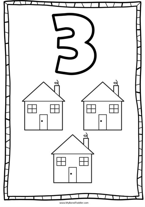 Number 3 Worksheet Preschool, Kids Learning Numbers, Preschool Number Worksheets, Preschool Fine Motor Activities, Kindergarten Songs, Homeschool Preschool Activities, Kindergarten Coloring Pages, Art Activities For Toddlers, Kids Worksheets Preschool