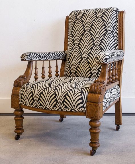 Horatio, 19th Century Library Armchair | Currently Available | Christa Pirl Furniture Antique Armchair Makeover, Victorian Sofa Reupholstered, Antique Chairs Reupholstered, Couch Fabrics Upholstery, Reupholstery Ideas, Chair Reupholster, House Accents, Sofa Reupholstered, Victorian Library