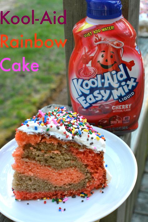 Kool-Aid Rainbow Cake Recipe!  #KoolAidCake #KoolAidRainbowCake #KoolAid Koolaid Cake, Basic Vanilla Cake Recipe, Rainbow Cake Recipe, Cake Slicer, Novelty Birthday Cakes, Cake Liner, Homemade Pudding, Rainbow Birthday Cake, Cake Frosting Recipe