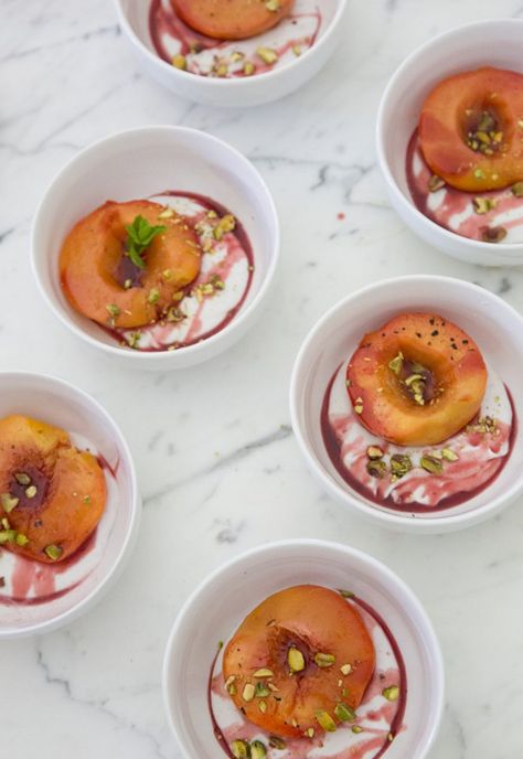 Poached Fruit Desserts, Peaches Dessert, Desserts Coconut, Poached Peaches, Fruits Desserts, Rose Dessert, Whipped Coconut Cream, Peach Dessert, Recipes Fruit