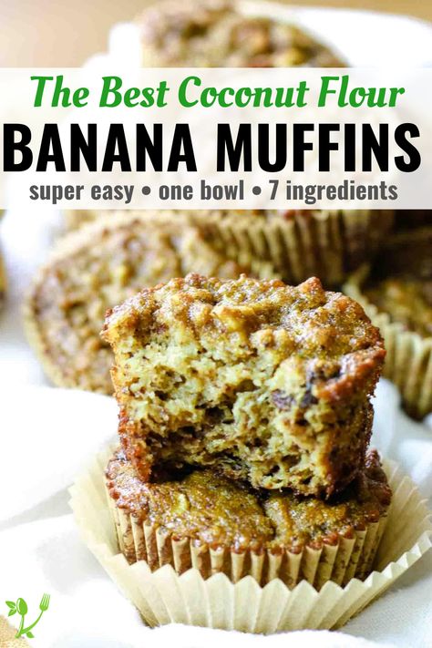 Easy Coconut Flour Banana Muffin recipe is one of the easiest you'll ever make. The muffins are whipped in one bowl using over ripe bananas and subtly sweetened with honey or maple syrup. They are made with coconut flour and are dairy free, nut free, and grain free. Vegan Coconut Flour Banana Muffins, Banana Muffins With Coconut Flour, Recipes With Coconut Flour, Banana Coconut Flour, Coconut Flour Banana Muffins, Paleo Banana Bread Muffins, Quinoa Crust, Coconut Flour Banana Bread, Paleo Banana Muffins