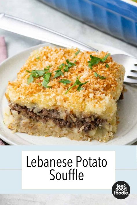 Lebanese Shepards Pie, Potato Kibbeh Recipe, Lebanese Meat Pies Ground Beef, Middle Eastern Potatoes, Mashed Potato Toppings, Arabic Dinner Recipes, Lebanese Potatoes, Whipped Mashed Potatoes, Middle Eastern Recipes Arabic Food