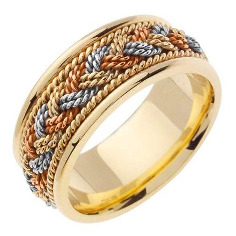 14K Tri Color Solid Gold Hand Braided Wedding Ring Band for Men (Sizes 9 - 14) Braided Wedding Ring, Braided Wedding Rings, Large Engagement Rings, Colored Wedding Bands, Braided Wedding Band, Braided Ring Band, Handmade Wedding Band, Traditional Wedding Rings, Beautiful Wedding Bands