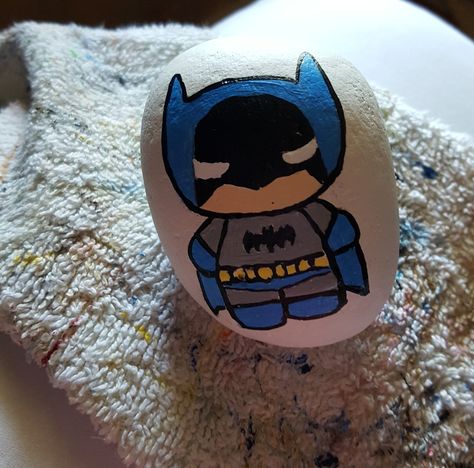 Batman Superhero baby painted rock Superhero Rock Painting Ideas, Superhero Painted Rocks, Batman Rock Painting, Sell Ideas, Flower Pot Art, Rock Flowers, Baby Painting, Painting Rocks, Rock Ideas