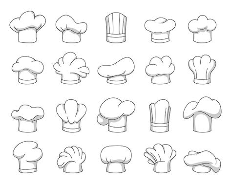 Vector cartoon chefs hats professional c... | Premium Vector #Freepik #vector #italian-chef #chef-illustration #bakery-chef #chef Chef Illustration Drawing, Chef Hat Drawing, Kitchen Uniform, Chef Illustration, Bakers Hat, Plate Drawing, Cartoon Chef, Premium Vector Cartoon, Chefs Plate