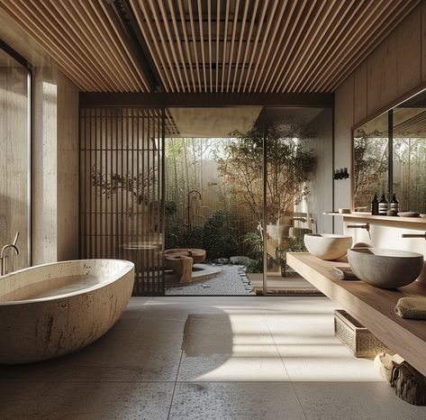 The Beauty of Japanese Bathroom Design - 32 Elements That Will Surprise You Asian Zen Interior Design, Zen Interior Design, Modern Zen Bathroom, Japanese Bathroom Design, Asian Bathroom, Organic Modern Bathroom, Elegant Bathroom Ideas, Tranquil Bathroom, Japanese Bathroom