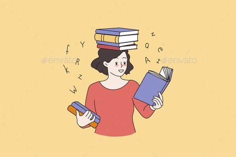 Smart Girl Reading Books Preparing for Exam by Drawlab19 | GraphicRiver Exam Drawing, Work Cartoons, Girl Reading Book, Smart Girl, Notice Board, Diy Wall Art Decor, Girls Clips, Student Girl, Character References