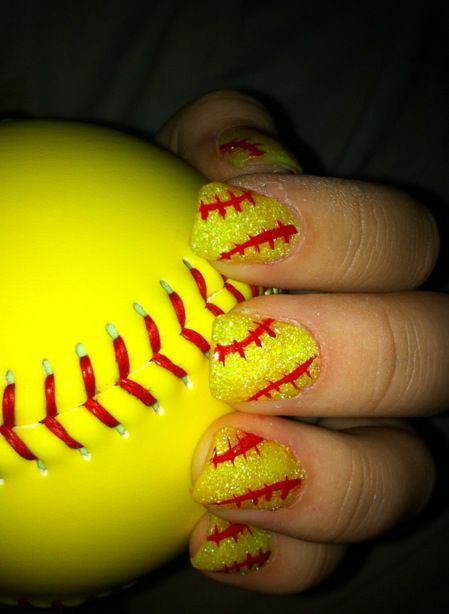 Good softball nails if you played for Monster High.. lol Kids Softball, Baseball Nails, Sports Nails, Kids Nail Designs, Softball Season, Cute Nail Designs, Baseball Mom, Mellow Yellow, Mani Pedi