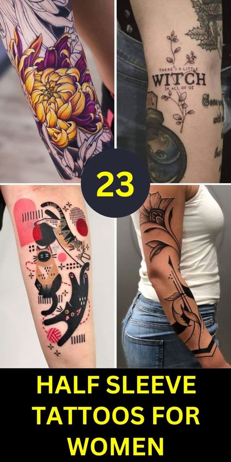 Women’s Arm Sleeve Tattoo Ideas, Women’s Half Sleeve Tattoo Designs, Woman Arm Sleeve, Meaningful Half Sleeve Tattoos, Upper Half Sleeve Tattoo For Women, Arm Cover Up Tattoos For Women, Half Sleeve Tattoos For Women Upper Arm Unique, Unique Half Sleeve Tattoos For Women Meaningful, Floral Quarter Sleeve Tattoo