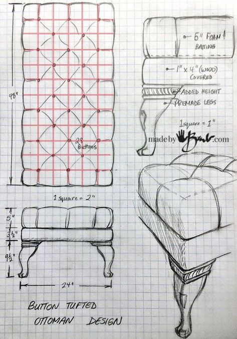 Ottoman Makeover, Diy Storage Ottoman, Diy Furniture Upholstery, Tufting Diy, Tufted Furniture, Diy Ottoman, Furniture Design Sketches, Tufted Storage Ottoman, Reupholster Furniture