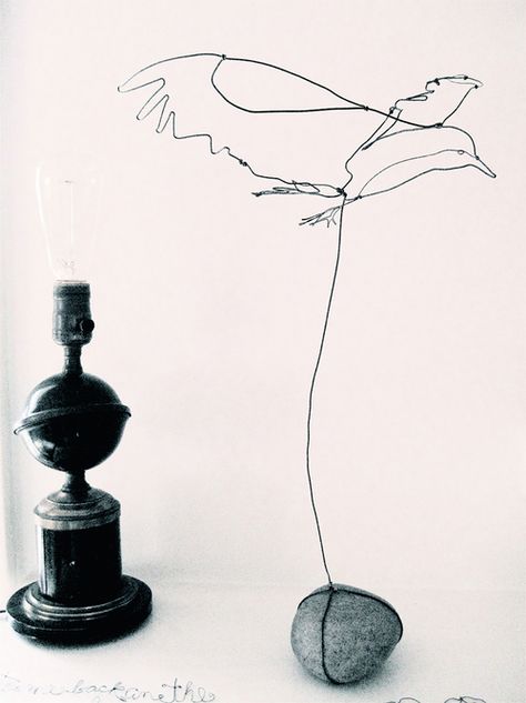 Wire bird with rock Bird Installation, Wire Birds, Wire Lampshade, Bird Cage Centerpiece, Wire Bird, Artwork Diy, 3d Pen Art, Art Fil, Wire Art Sculpture