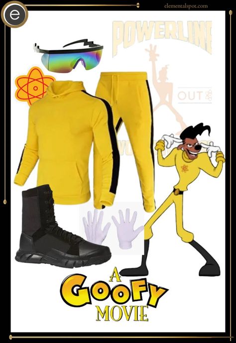 Power Line Costume Goofy, A Goofy Movie Costume, Powerline Costume, Goofy Movie Costume, Goofy Costume, A Goofy Movie, Hip Hop Shoes, Yellow Jumpsuit, Goofy Movie