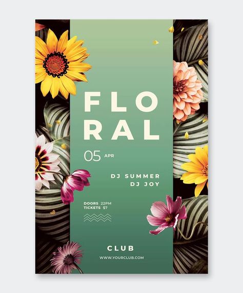 Floral Flyer Template PSD Flower Flyer Design, Tropical Event Poster, Plant Flyer Design, Floral Flyer Design, Typography Flyer Design, Poster Flowers Design, Flower Graphic Design Poster, Spring Design Graphic, Flyers Design Ideas