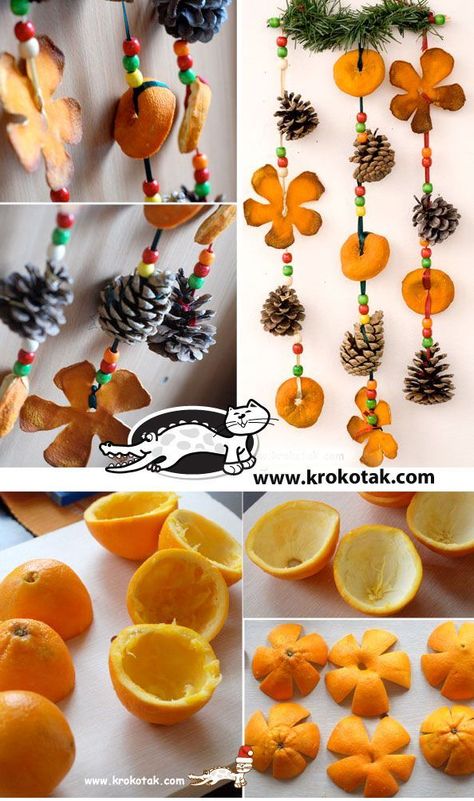 Get in the October spirit with this delicious smelling garland! Dried Decor, Pin Ornaments, Juleverksted For Barn, Pinecone Garland, Dried Orange Peel, Diy Christmas Garland, Dried Oranges, Natural Christmas, Diy Garland