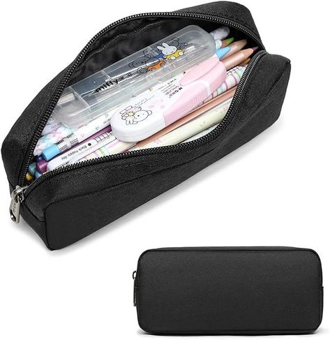 The black pencil case is made of lightweight nylon material, it's water-resisitant, tear-resisitant and washable.But you cannot put it in water, because the zipper are not waterproof. Small Pencil Case, Pencil Case Pattern, Black Pencil Case, Stationery Organizer, Pen Bag, Stationery Organization, Sewing Organization, Ink Toner, School Essentials