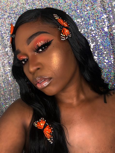 Orange glitter Monarch Butterfly Eye Makeup, Butterfly Eyes, Orange Glitter, Monarch Butterfly, Eye Makeup, Glitter, Orange, Makeup, Make Up