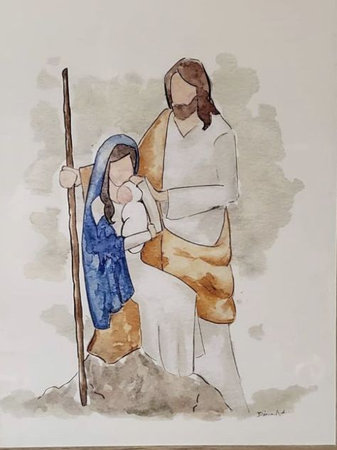 Watercolor Christmas Cards Nativity, Watercolor Quilt Painting, Christmas Watercolor Nativity, Christmas Angel Watercolor Paintings, Watercolor Nativity Christmas Cards, Nativity Scene Watercolor, Christmas Watercolor Ideas Easy, Watercolor Nativity Scene, Christmas Paintings Watercolor