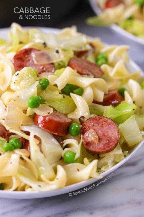 Cabbage and Noodles - Spend With Pennies Cabbage Noodles, Easy Cabbage Rolls, Cabbage And Noodles, Crock Pot Cabbage, Cabbage And Sausage, Cabbage Roll Soup, Cabbage Recipes, Kielbasa, Smoked Sausage