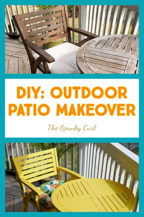 Patio Set Makeover, Painting Outdoor Wood Furniture, Painting Patio Furniture, Wood Patio Table, Outdoor Wood Table, Outdoor Furniture Makeover, Diy Outdoor Patio, Painted Outdoor Furniture, Wooden Patio Furniture