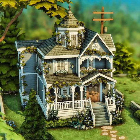 Cottage Living Sims 4 House Layout, Sims Victorian House Layout, Sims 4 Boho House Exterior, Sims 4 Floorplan Cottagecore, Sims 4 Two Story House, Sims 4 Starter Home Small Houses, Sims House Cottage, Sims 4 Southern House, Sims Aesthetic House