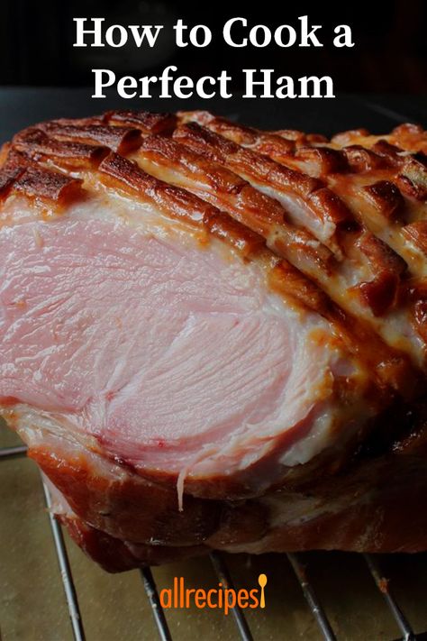 How to Cook a Perfect Ham | "With top-rated recipes and some smart cooking tips, you'll bake the best ham yet! Make Easter dinner preparation easier with advice on what ham to buy and how to cook it." #easter #easterrecipes #easterideas #easterinspiration #easterweekend #eastermeal #allrecipes How To Cook A Moist Ham, Half Ham Recipes Ovens, Fresh Ham Recipes, Baked Easter Ham, Bake A Ham, Baked Ham Recipes, Cook A Ham, Perfect Ham, Ham Recipes Baked