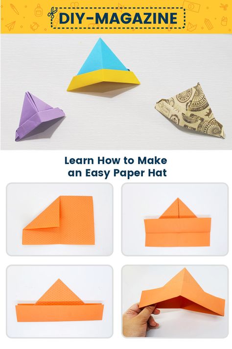 Learn How to Make a Super Quick and Easy Origami Hat Print And Fold Paper Crafts, How To Fold A Paper Hat, Basic Origami Step By Step, Paper Hats Diy, Paper Hats For Kids, Easiest Origami, Paper Folding For Kids, Paper Hat Diy, Origami Hat