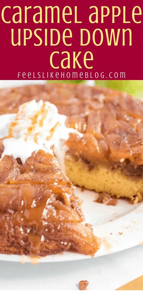 Cake Mix With Apples, Apple Cake With Box Cake, Apple Upside Down Cake Recipe, Caramel Apple Upside Down Cake, Apple Upside Down Cake, Upside Down Apple Cake, Upside Down Cake Recipe, Pineapple Bread, Boxed Cake Mixes Recipes