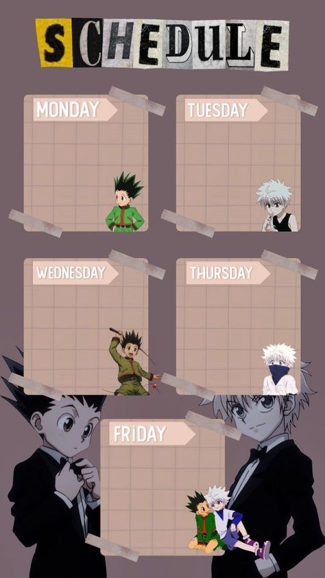 Anime Timetable Template, Schedule Templates Anime, Anime Timetable, Anime Schedule, Study Schedule Template, Anime Diys, Timetable Template, Anime English, Paper Quilling Tutorial