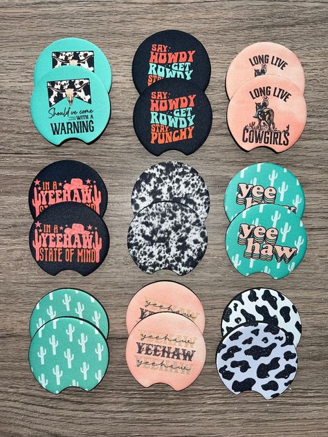 Western Car Coasters / Turquoise / Cactus / Punchy / Yeehaw / - Etsy Cowgirl Truck Accessories, Western Car Coasters, Western Truck Accessories, Western Car Decor, Western Car Accessories, Western Auto, Western Car, Cool Truck Accessories, Truck Decor