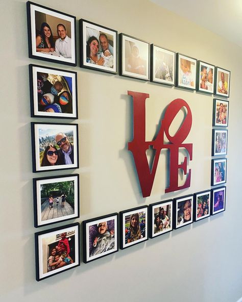 4x6 Pictures On Wall, Mixtiles Layout Ideas, Family Wall Collage, Family Photos Wall Decor, Photo Wall Display, Frame Wall Collage, Log Home Interiors, Wooden Sofa Set Designs, Family Photo Wall