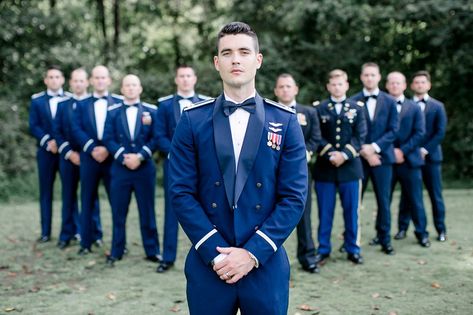 Silver Air Force airplane jet inspired cuff links for military groom in dress blues at Fredericksburg Country Club in Virginia #groom #groomstyle #weddingfashion #militarywedding #airforce #cufflinks #militaryweddings #virginiawedding #dressblues Airforce Wedding Ideas Dress Blues, Marine Dress Blues Uniform Wedding Photos, Air Force Wedding Colors, Military Wedding Air Force, Airforce Wedding Pictures, Air Force Wedding Ideas, Air Force Dress Blues, Air Force Mess Dress, Military Wedding Pictures