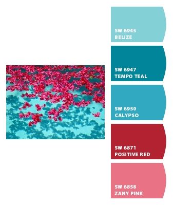 Paint colors from Chip It! by Sherwin-Williams Pink Red Teal Color Palette, Teal Color Palette, Pool Blue, Design Seeds, Red And Teal, Color Inspo, Teal Color, Colour Scheme, Teal Colors