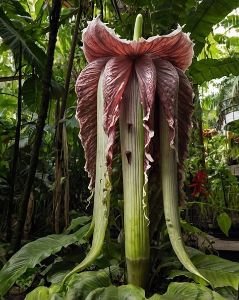 Wow, check out this massive titan arum flower! 🌺 
Nature never ceases to amaze. Tag a friend who would love to see this botanical wonder. 
Like and share this post to spread the botanical bliss! You won't believe the size of this stunning flower. 😍
#homeandgarden #betterhomesandgardens #homegardening #homesandgardens #homegarden #gardenhome #gardeningathome Arum Flower, Titan Arum, Flower Nature, Ornamental Plants, Like And Share, Tag A Friend, Better Homes And Gardens, Planting Flowers, Beautiful Flowers