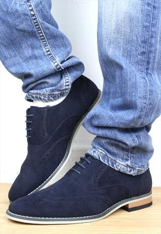 Men's Brogue Shoes Navy Suede Look Lace Ups  from shoesnbags Official Shoes, Boots Outfit Men, Quality Leather Boots, Brogues Men, Custom Design Shoes, Best Shoes For Men, Leather Dress Shoes, Brogue Shoes, Mens Fashion Classy