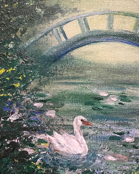 ‘Tranquility’ acrylic on canvas, 19x19cm . . . . . . . . . . . . . tags: #acrylicpainting #acrylic #acrylicpaint #abstractlandscape #dreamlandscape #abstractnature #naturepainting #monet #monetwaterlilies #waterlily #swan #whiteswan #swanlake #swanlakepainting green blue abstract painting of a swan and water lily lake #waterlilies #acryliclandscape Waterlily Painting, Dream Landscape, Monet Water Lilies, Lake Painting, Blue Abstract Painting, Swan Lake, Abstract Nature, Nature Paintings, Water Lily