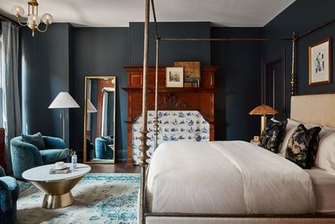 Colonial Interiors, Boutique Hotels Design, Bold Paint Colors, Colonial Interior, The Guild, New Century, Blue Rooms, Hotel Suites, Hotel Design