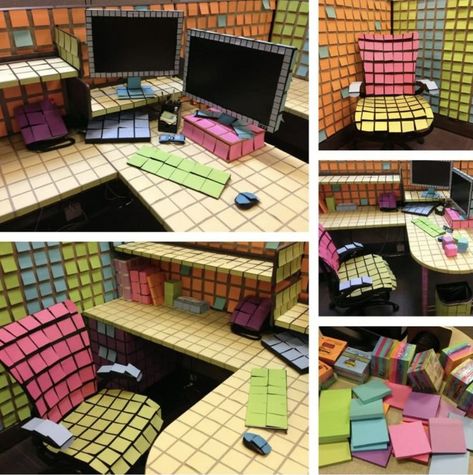 Funny Office Pranks, Office Birthday Decorations, Work Pranks, Office Prank, Birthday Pranks, Funny April Fools Pranks, School Pranks, It Office, Office Pranks