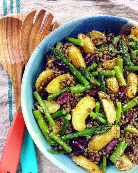 Roasted Asparagus And Potatoes, Warm Potato Salads, Potatoes Baked, Asparagus Seasoning, French Lentils, Sunday Dinner Recipes, Asparagus Salad, Veggie Delight, Lentil Salad