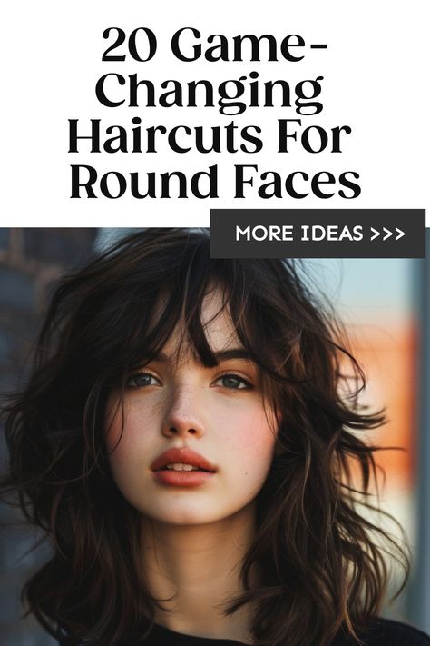 Woman with a layered haircut framing her round face, representing ideas for hairstyles suitable for round face shapes. Hairstyles Off The Face, Wavy Hair Layers Medium Length, Women Round Face Haircut, Bangs Haircut Round Face, Large Face Haircut, Good Haircut For Round Face, Hair Inspiration For Round Face, Haircuts For Thick Wavy Hair Round Face, Shaggy Hair For Round Face