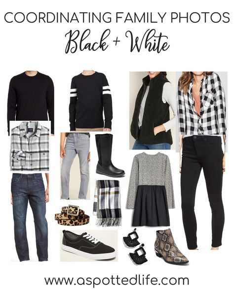 Black White Gray Family Photo Outfits, Black And White Family Photos, Family Photo Outfit Ideas, Family Photo Outfit, Photo Outfit Ideas, 2024 Family, Fall Family Photo Outfits, Winter Family, Coordinating Outfits