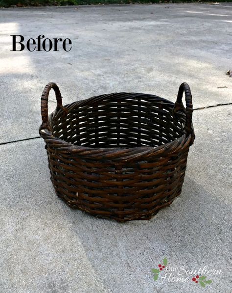 Christmas Tree Basket - Our Southern Home Thrift Store Christmas, Christmas Tree Basket, Store Christmas Tree, Christmas Tree In Basket, Christmas Skating, Paint Christmas, Tree Basket, Thrift Store Makeover, Christmas Tree Angel