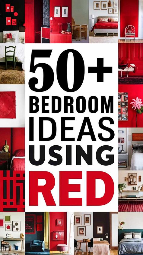 50+ Bedroom Ideas Using Red Red White Bedroom Ideas, Bedroom With Red Accent Wall, Red Sheets Bedroom, Red White And Blue Bedroom Ideas, Red Bedroom Aesthetic Cozy, Red Comforter Bedroom Ideas, Grey Mens Bedroom, Red Grey Bedroom, Romantic Red Bedroom