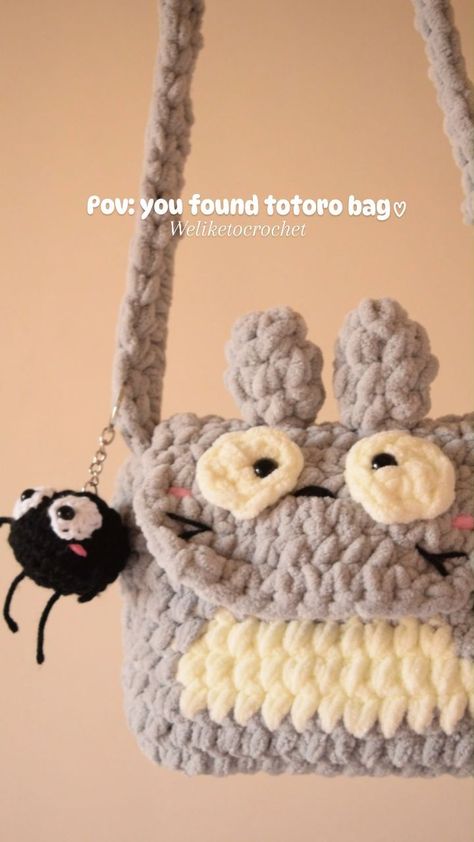 we like to crochet | crochet store | We are so happy our totoro bag turned out so cute, we are going to launch it soon, and we"ll only be taking limited orders. Designed and… | Instagram Soot Sprite Amigurumi, Soot Sprite Crochet Bag, Crochet Anime Bag, Crochet Totoro Bag, Ghibli Crochet Pattern, Soot Sprite Crochet, Studio Ghibli Crochet, Ghibli Crochet, Totoro Bag